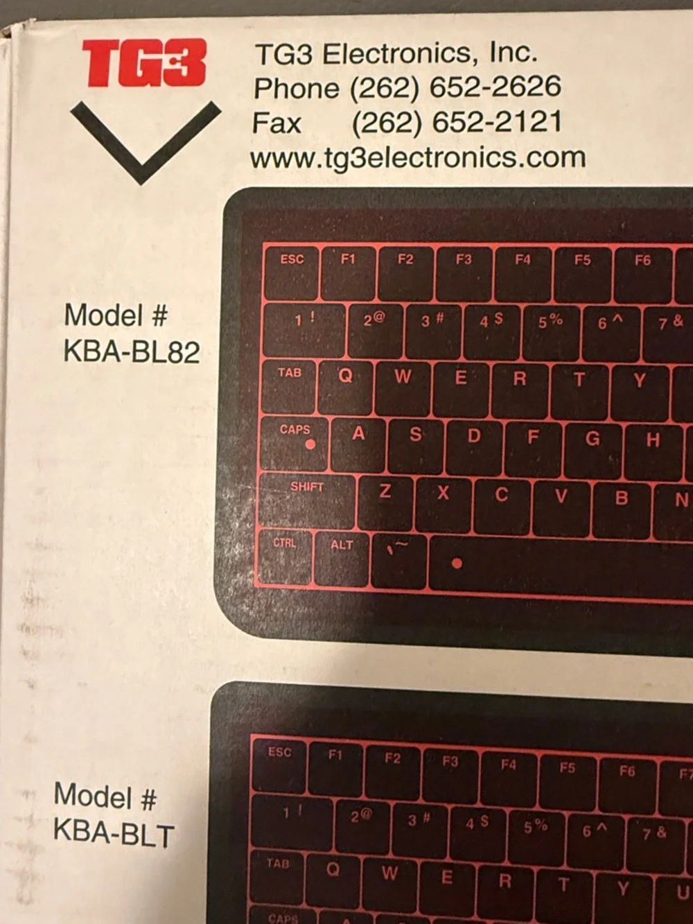 TG3 Red Backlit Wireless Keyboard - Compact Layout